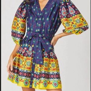 Shoshanna Printed Tie Waist Mini Dress | Size 6 | NWT | Retail $395